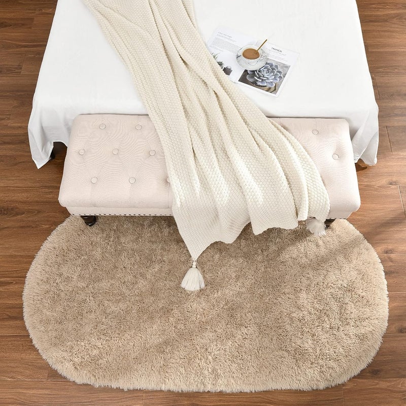 Softlife Fluffy Rugs for Bedroom, Shag Cute Area Rug for Girls and Kids Baby Room Home Decor Fall Decor, 2.6 x 5.3 Feet Oval Indoor Carpet for Nursery Dorm Living Room, Camel - Image 4